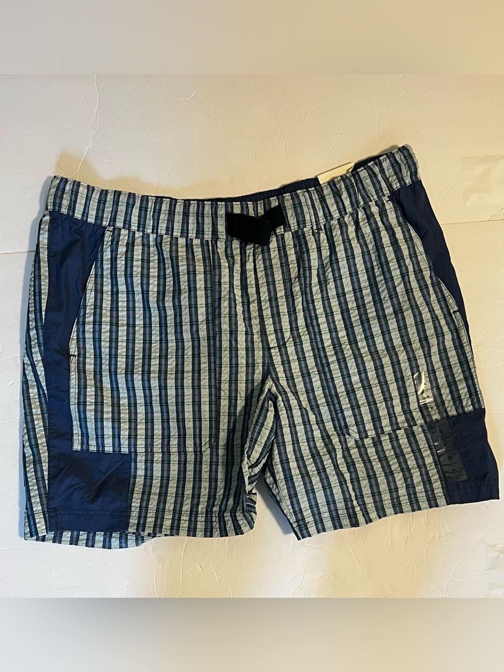 Free Assembly Blue Plaid Pull On Shorts With Built In Belt Mens Size XL NWT